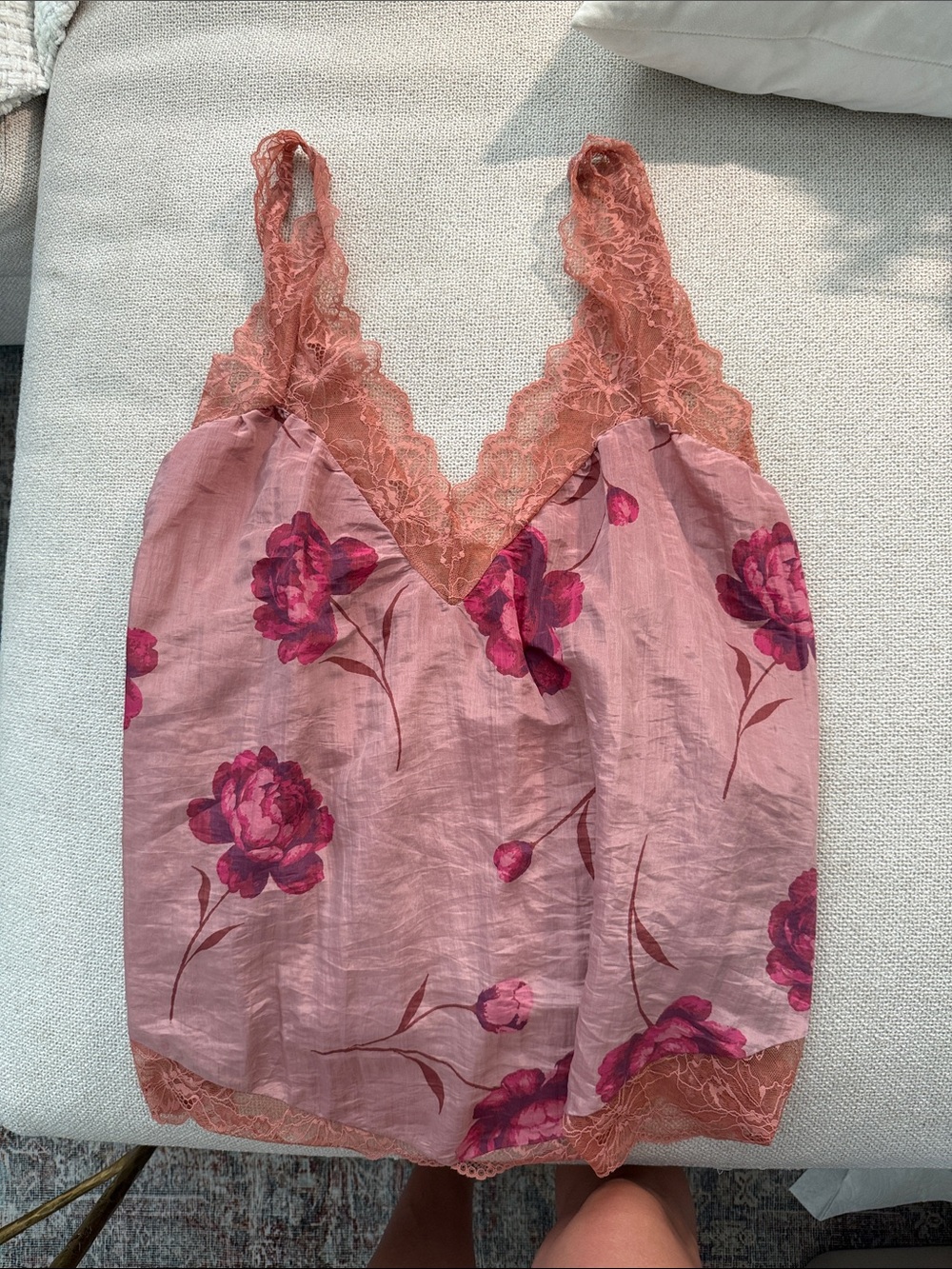 Floral Lace-Trim Slip in Dusty Rose